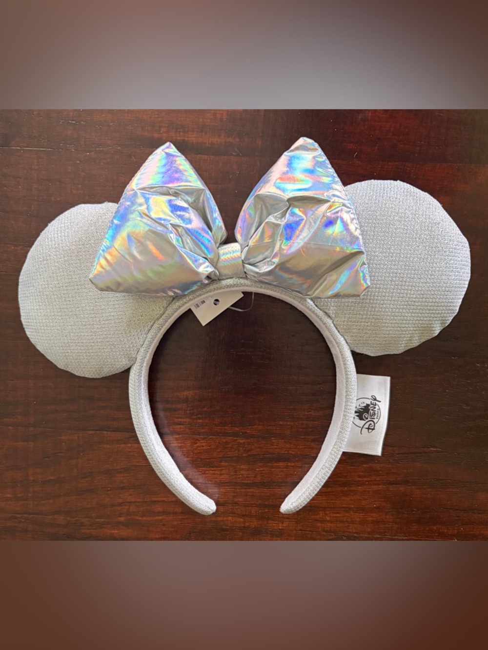 Silver Mouse Ears with Holographic Bow Headband - Picture 2 of 3